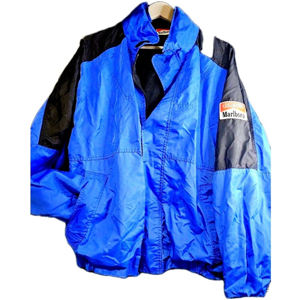 Marlboro Unlimited Blue Black Lightweight Windbreaker Jacket Zip Logo Mens L